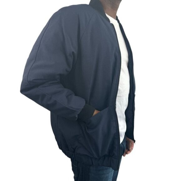 Men's Blue Utility Bomber Jacket Padded US Estimate S/M - Picture 4 of 11